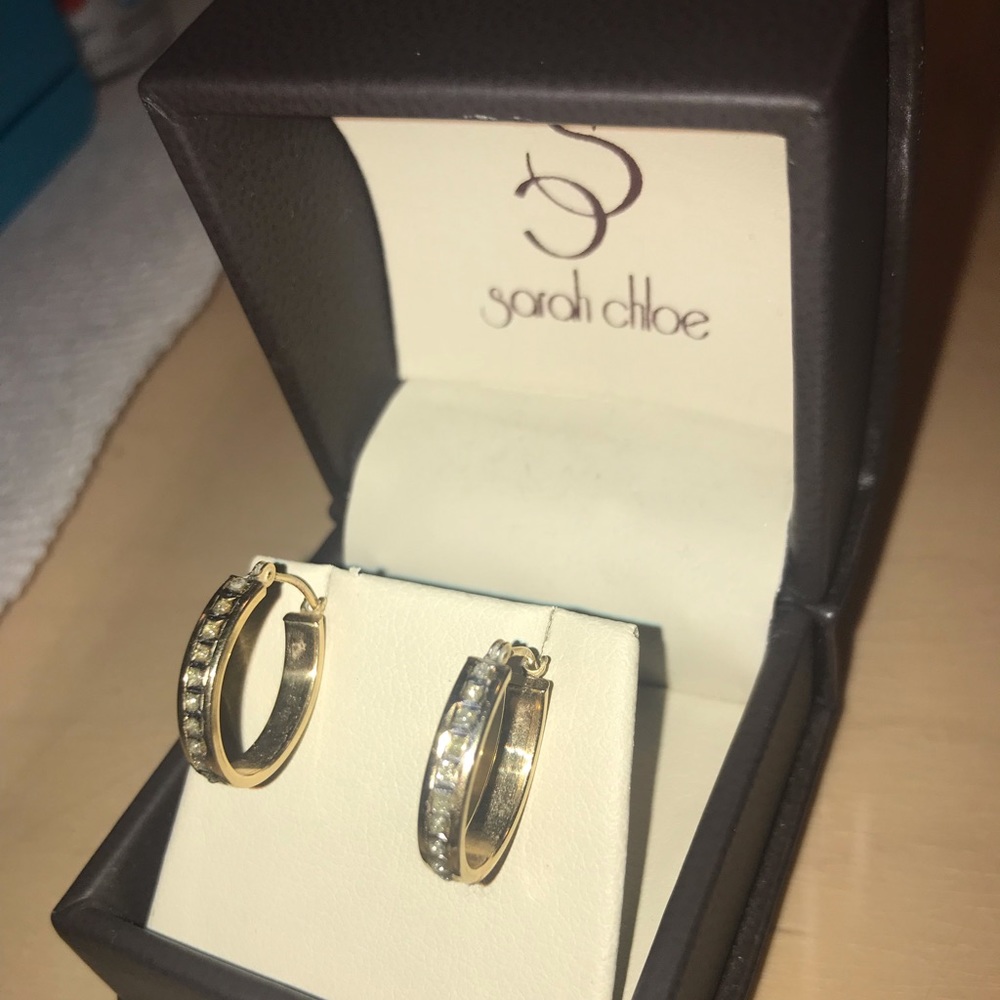 14K Gold Diamond Hoop Earrings